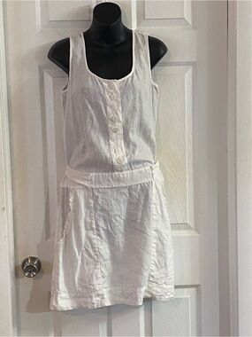 Whitewash Medium 100% Linen Button-Front Sleeveless Dress Coastal Cowgirl Lagen
